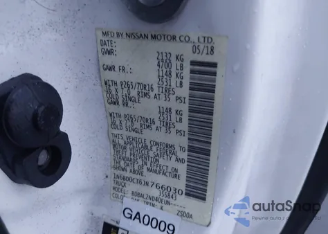 2018 Nissan Frontier Sv-I4 z USA, uszkodzony, nr VIN 1N6BD0CT6JN766030